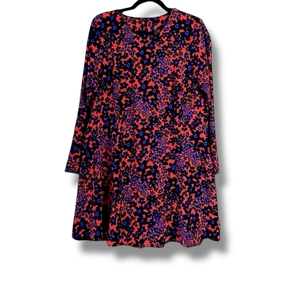 Dorothy Perkins Retro Floral Mini Babydoll Long Sleeve Swing Dress 14 Purple Red